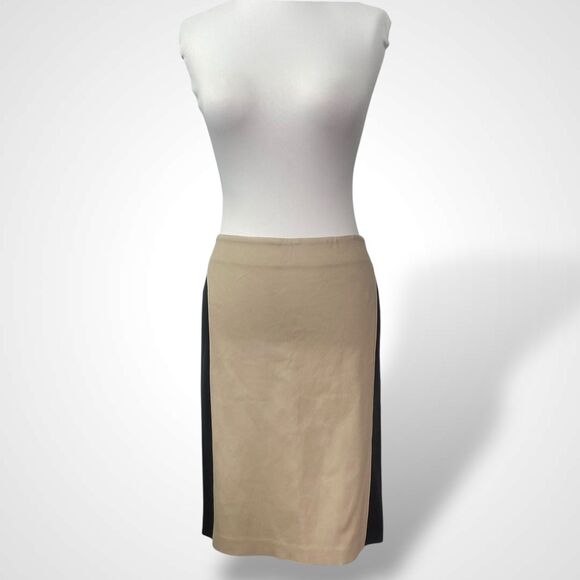 Monika Chiang Real Leather Skirt Women Size L Beige Business Casual Knee Length - Picture 1 of 10